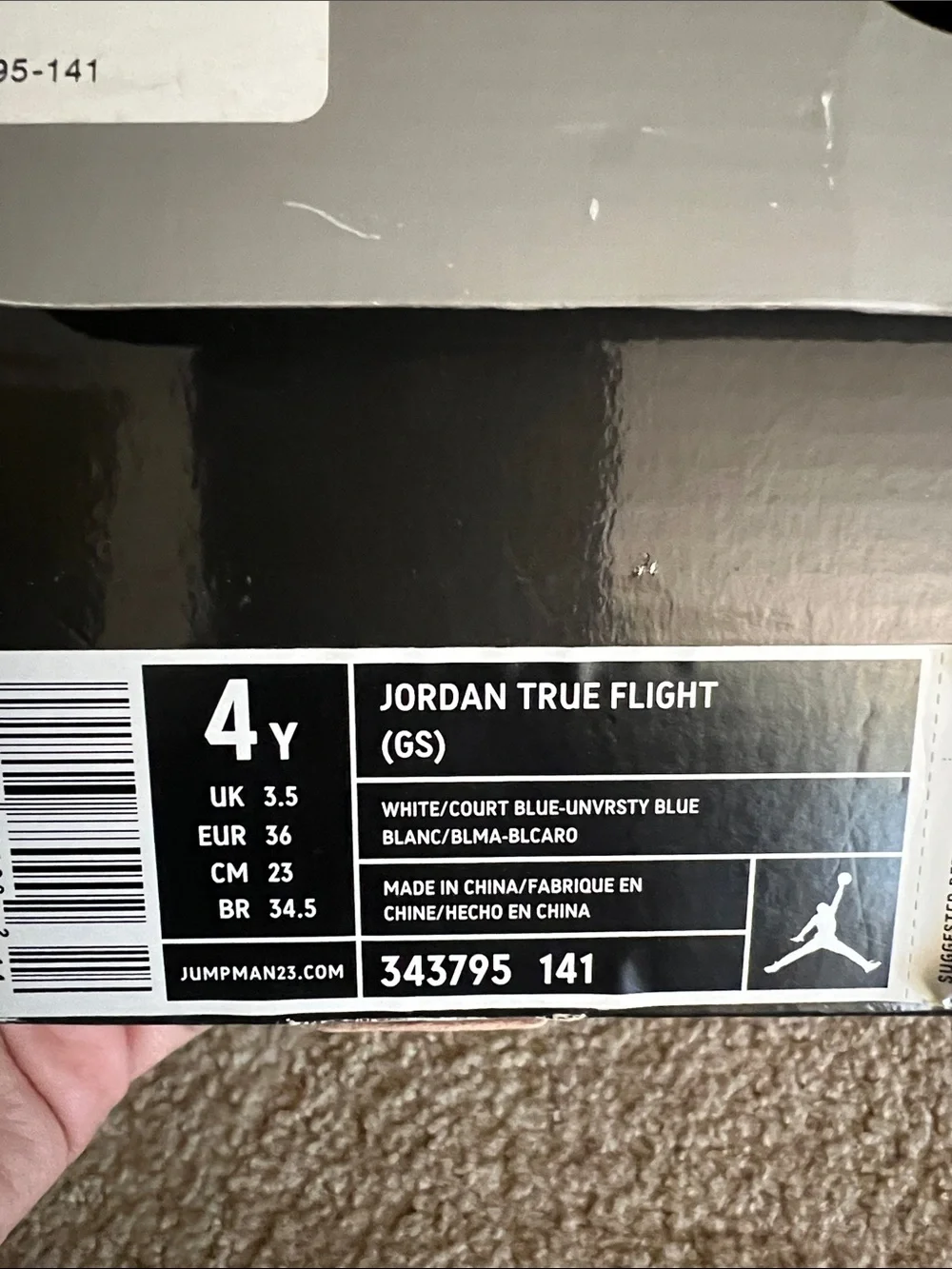Jordan Kids' White and Blue High-Top Basketball Sneakers - Picture 4 of 4